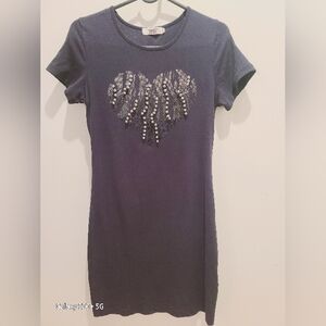 Elegant Navy Heart Embellished Midi Dress